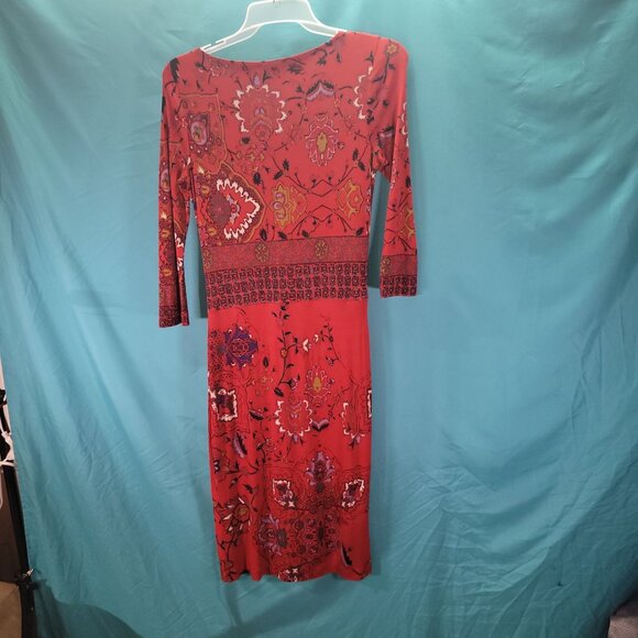 Etro Milano Red & Multicolor Printed Midi Dress Size 44 (Medium) - Picture 6 of 10